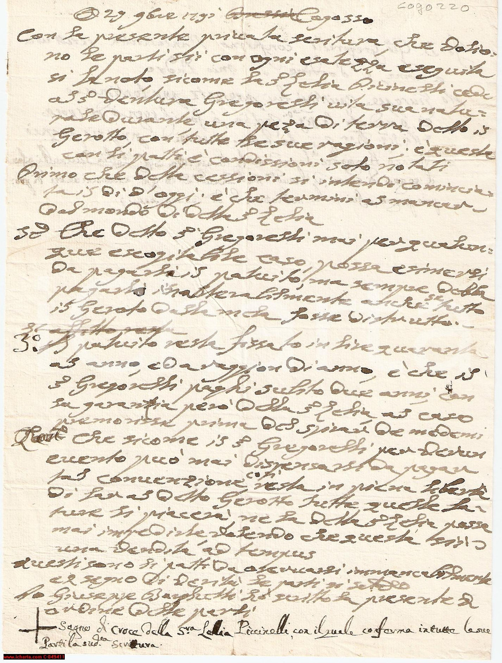 Documento originale, autentico 1798 COGOZZO (BS) Vendita di una pezza di terra 1