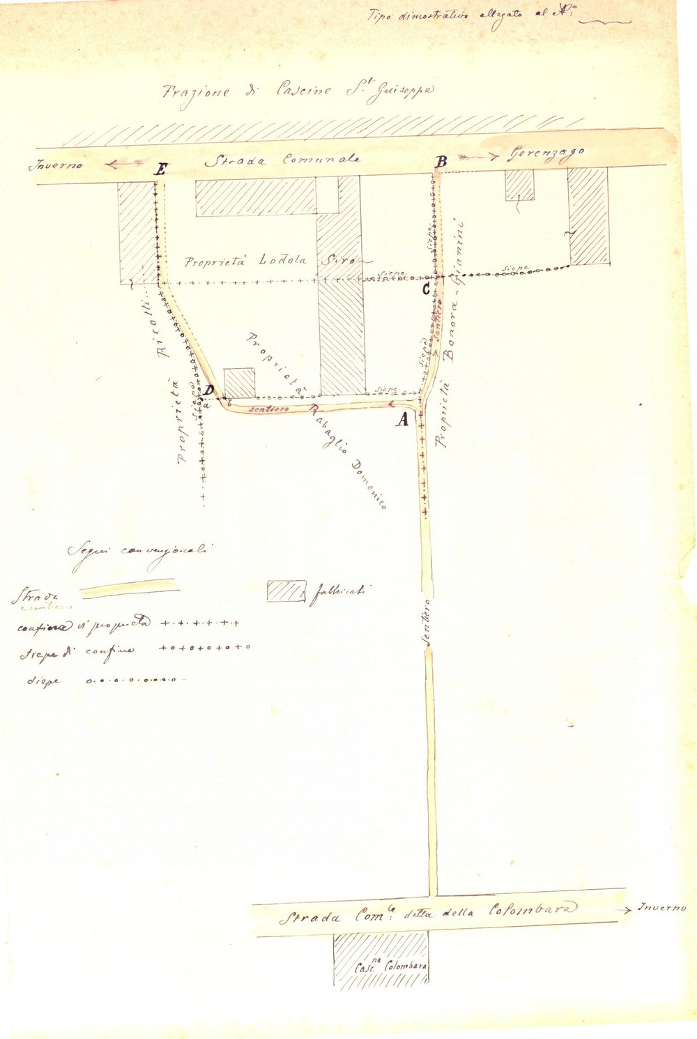 Mappa, planimetria storica 1940 ca GERENZAGO (PV) Planimetria proprietÃ  private CASCINE SAN GIUSEPPE 1