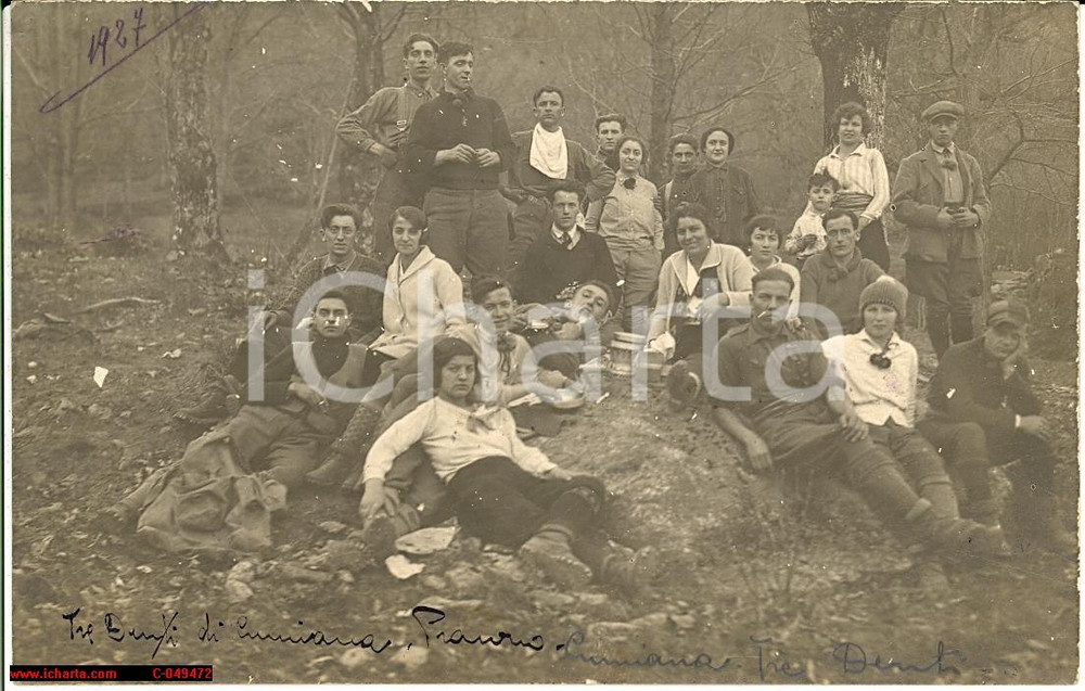 Cartolina originale da collezione 1927 CUMIANA (TO) GioventÃ¹ in gita ai TRE DENTI Foto 1