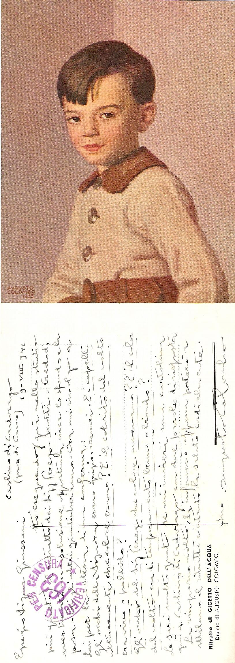 Cartolina originale da collezione 1941 CASLINO DI CADORAGO CO Autografo Augusto COLOMBO 1