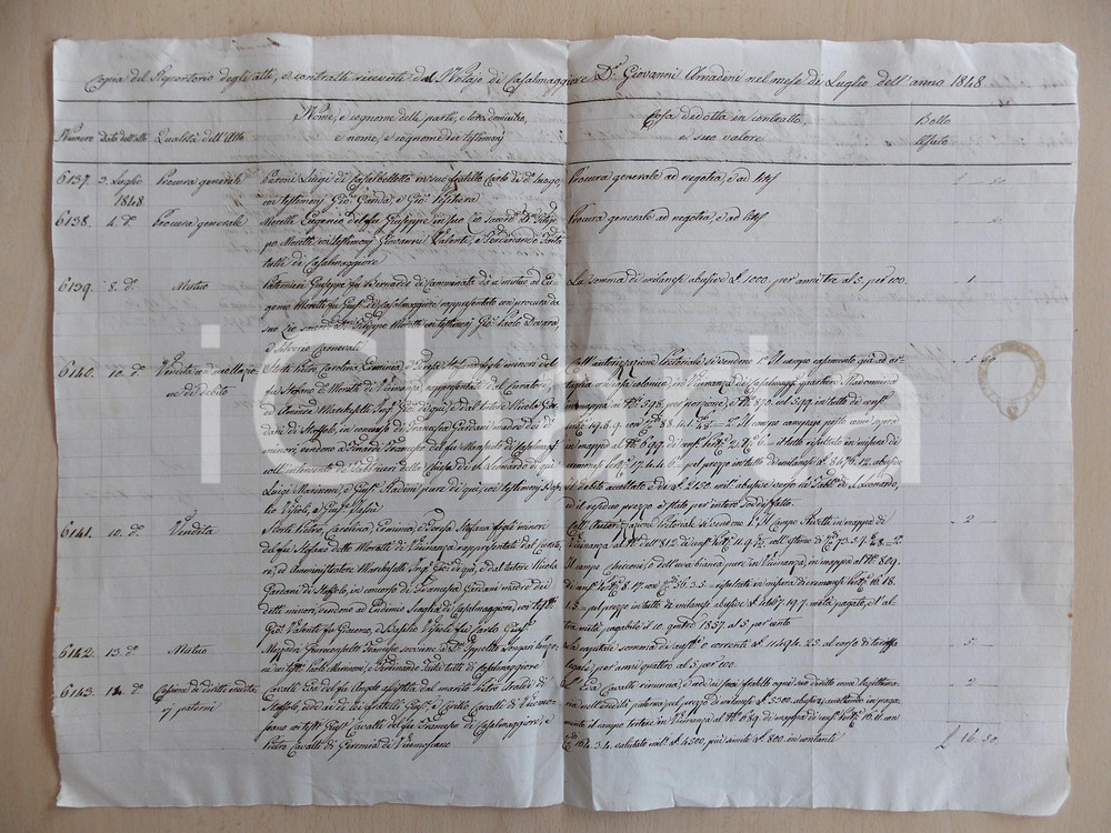 Documento originale, autentico 1848 CASALMAGGIORE (CR) Repertorio atti del notaio Giovanni AMADINI *Manoscritto 1
