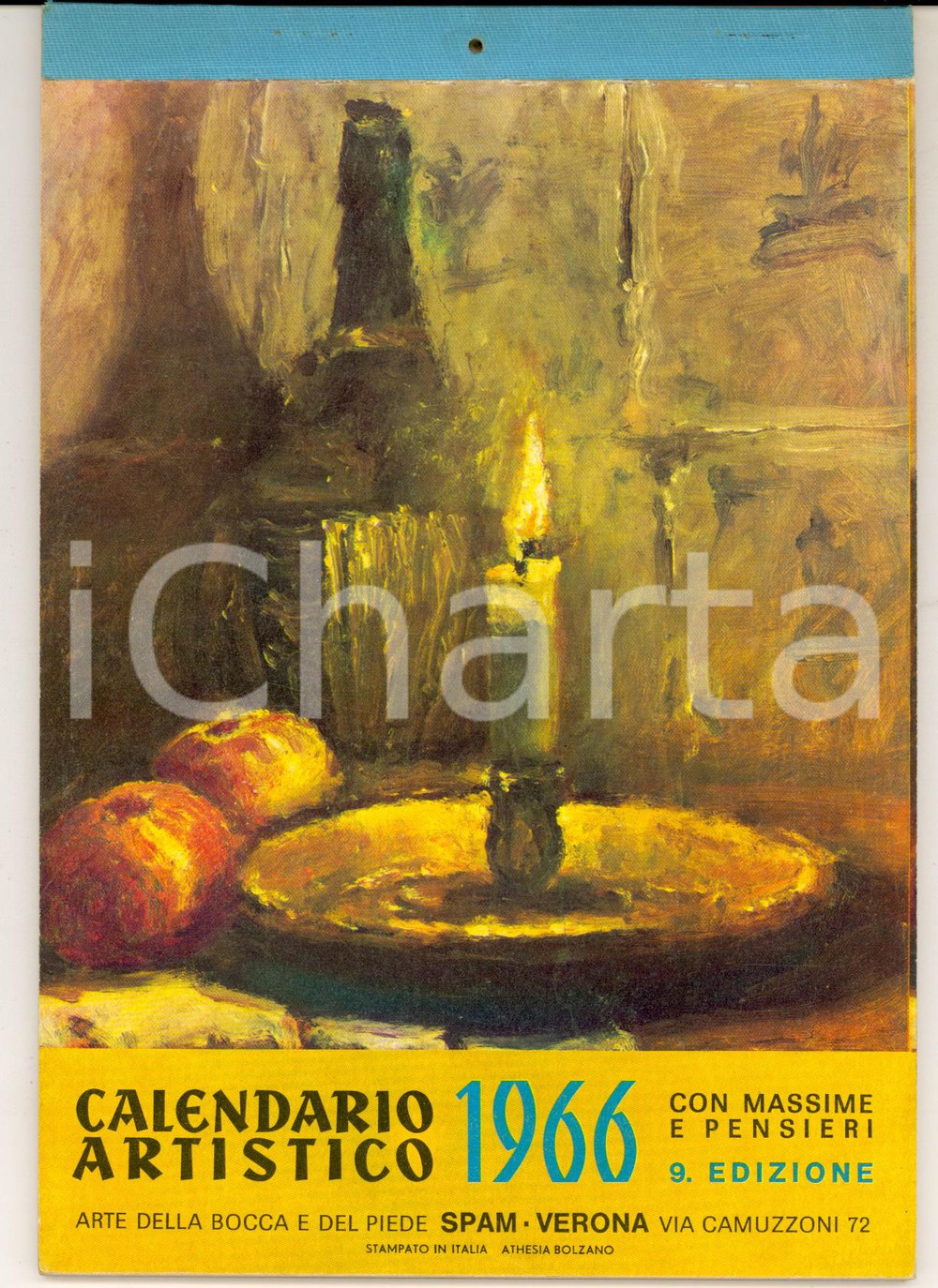 Oggetto da collezione cartaceo 1966 VERONA Calendario artistico SPAM Arte della bocca e del piede ILLUSTRATO 1
