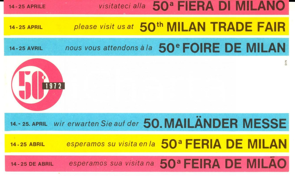 Oggetto da collezione cartaceo 1972 50^ FIERA DI MILANO Biglietto di invito 16x10 cm 1