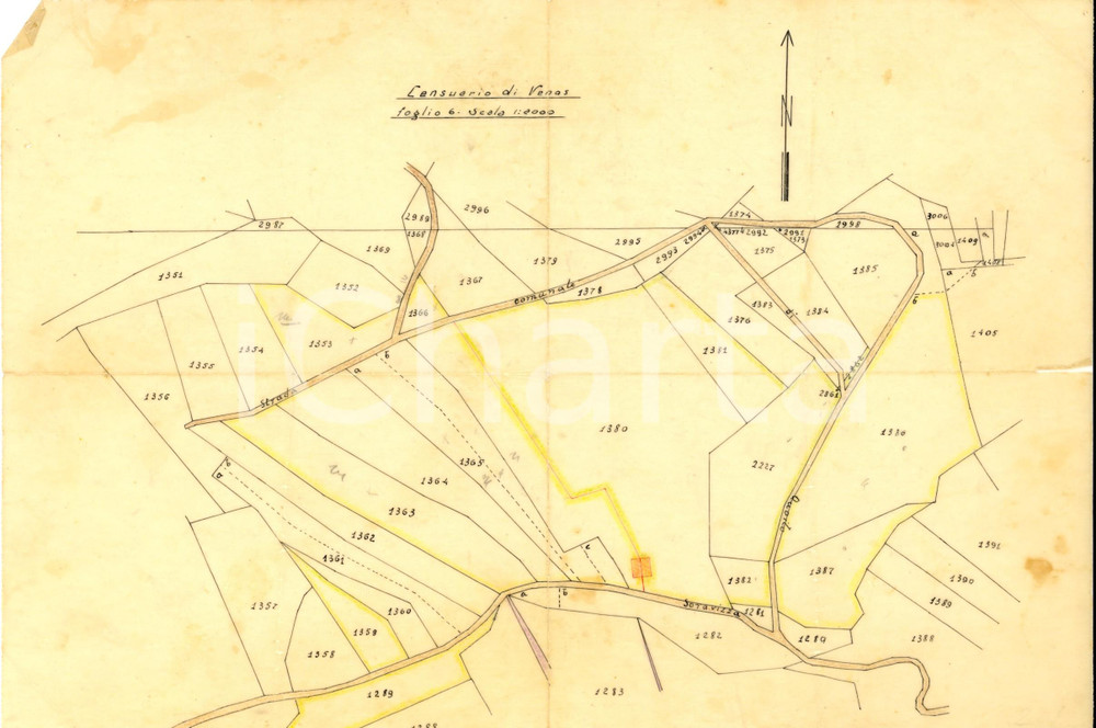 Mappa, planimetria storica 1930 ca VENAS DI CADORE (BL) Planimetria strada comunale e SORAVIZZA 30x20 cm 1