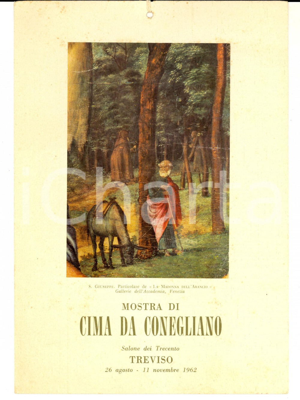 Materiale pubblicitario d’epoca 1962 TREVISO Mostra CIMA DA CONEGLIANO San Giuseppe Locandina mezzi pubblici 1