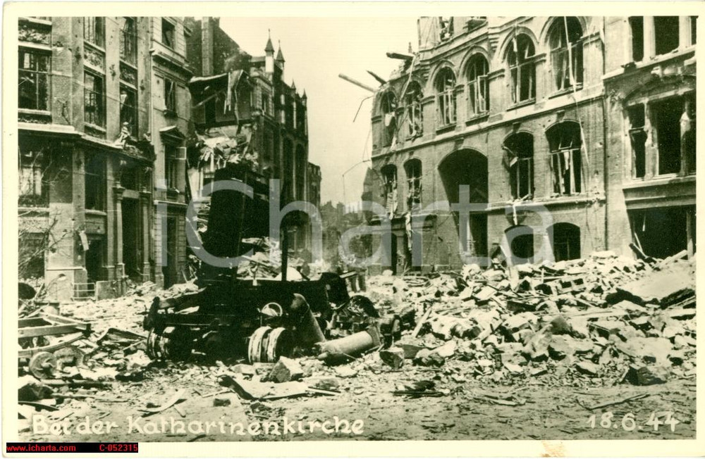 Fotografia d'epoca originale 1944 FRANKFURT DE Macerie S. Caterina KATHARINENKIRCHE 1