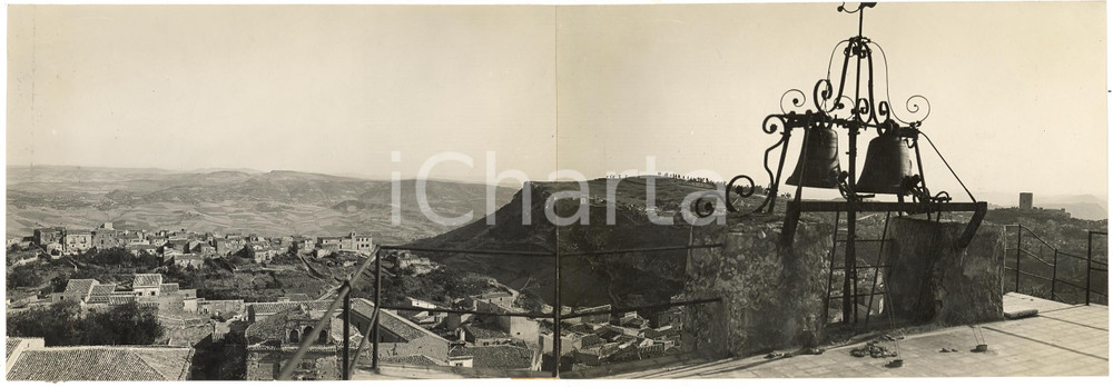 Fotografia d epoca originale 1937 ENNA Panorama della città dalla torre del DUOMO Fotografia doppia 1