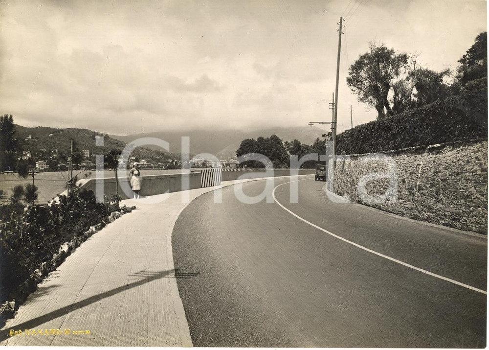 Fotografia d'epoca originale 1935 ca RAPALLO GE La via AURELIA con vista della cittÃ  1