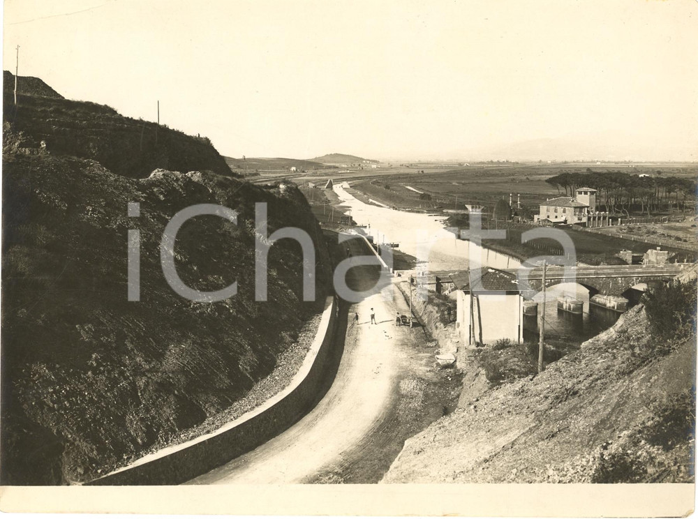 Fotografia d'epoca originale 1929 PADULE DI FUCECCHIO Costruzione Ponte oro ANIMATA 1