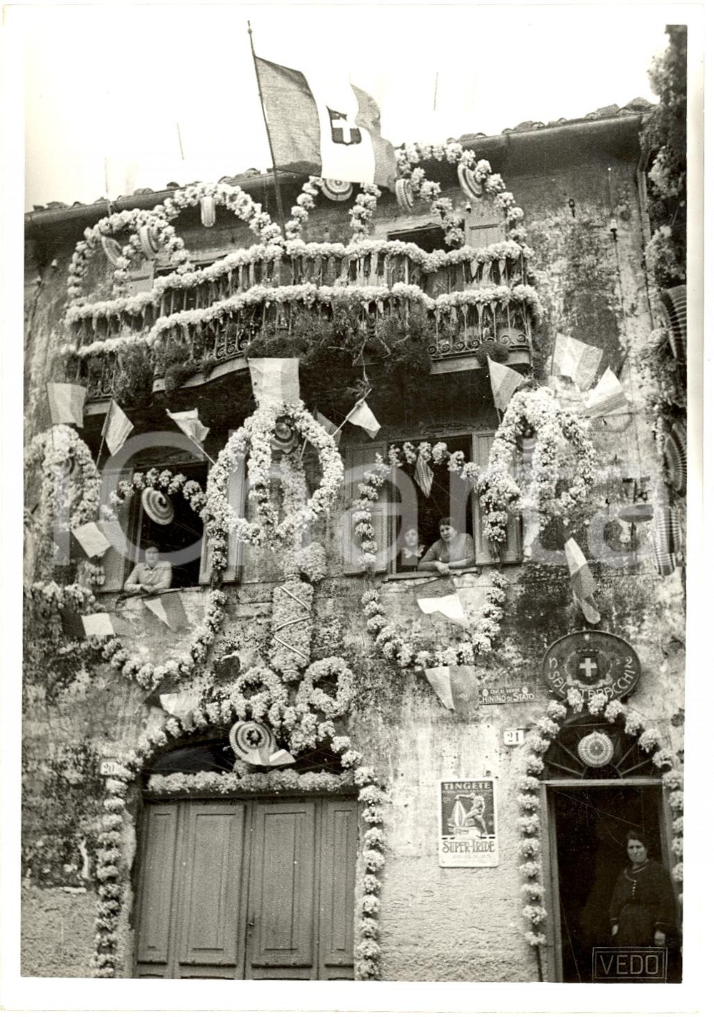 Fotografia d'epoca originale 1939 ROCCA PRIORA (RM) Casa addobbata festa del Narciso 1