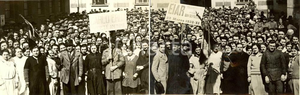 Fotografia d'epoca originale 1933 MILANO Piazza SAN SEPOLCRO Operai CARLO ERBA annuale Fasci *Foto DOPPIA 1
