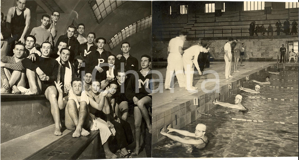 Fotografia d'epoca originale 1936 MILANO Agonali di nuoto del GUF Gruppo e partenza 1