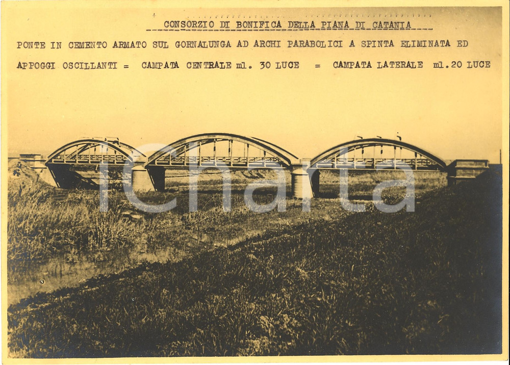 Fotografia d'epoca originale 1934 CATANIA Il ponte sul fiume GORNALUNGA Bonifica 1