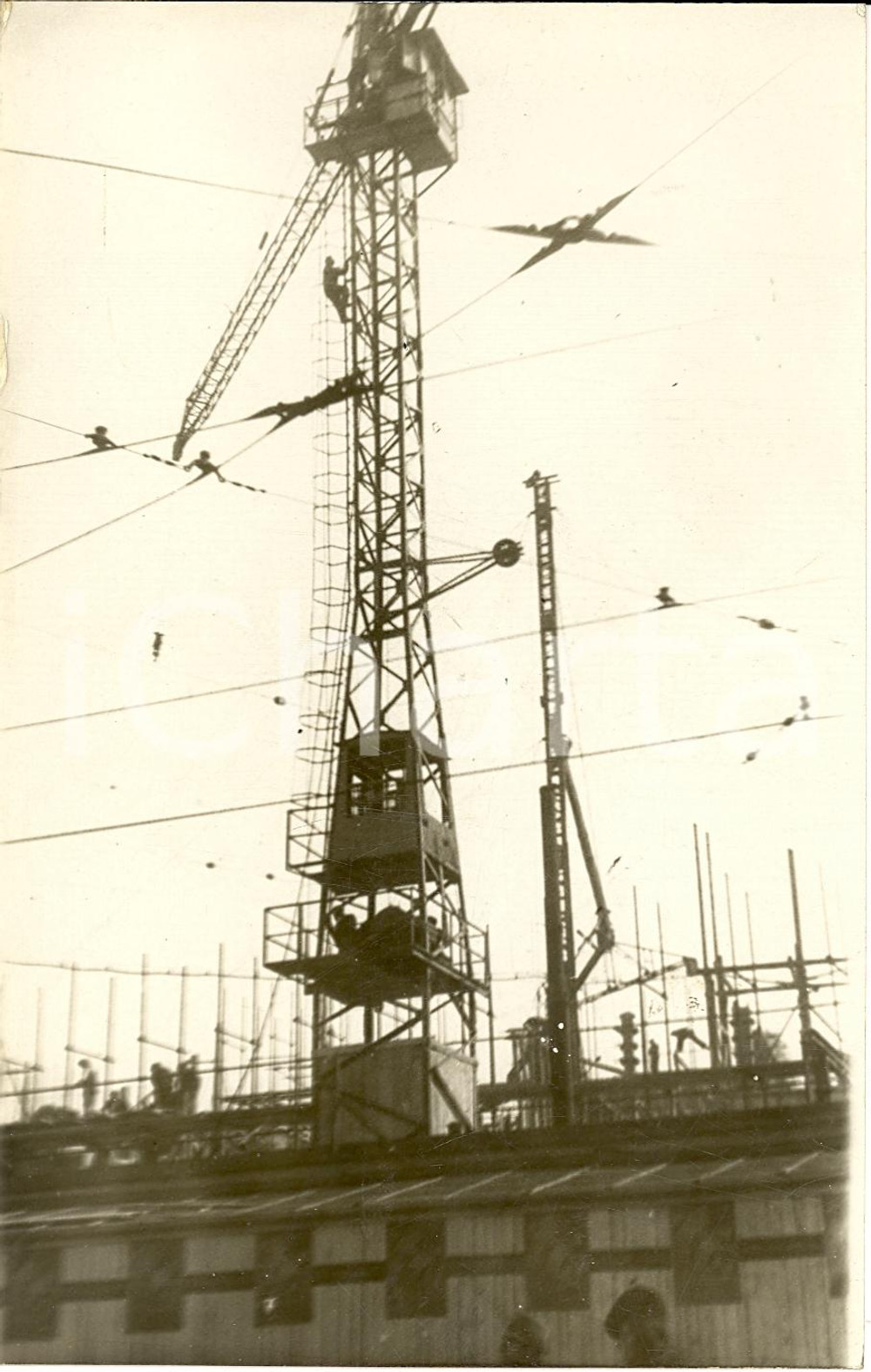 Fotografia d'epoca originale 1930 ca MILANO Gru costruiscono palazzo POPOLO D'ITALIA *Fotografia 1