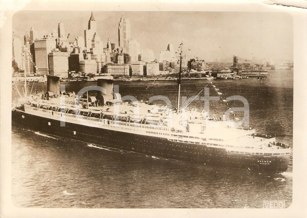 Fotografia d'epoca originale 1939 NEW YORK WW2 Il transatlantico BREMEN nel porto 1