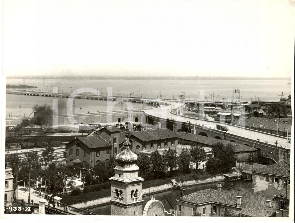 Fotografia d epoca originale 1933 VENEZIA Veduta aerea del Ponte della Libertà  FOTO 1