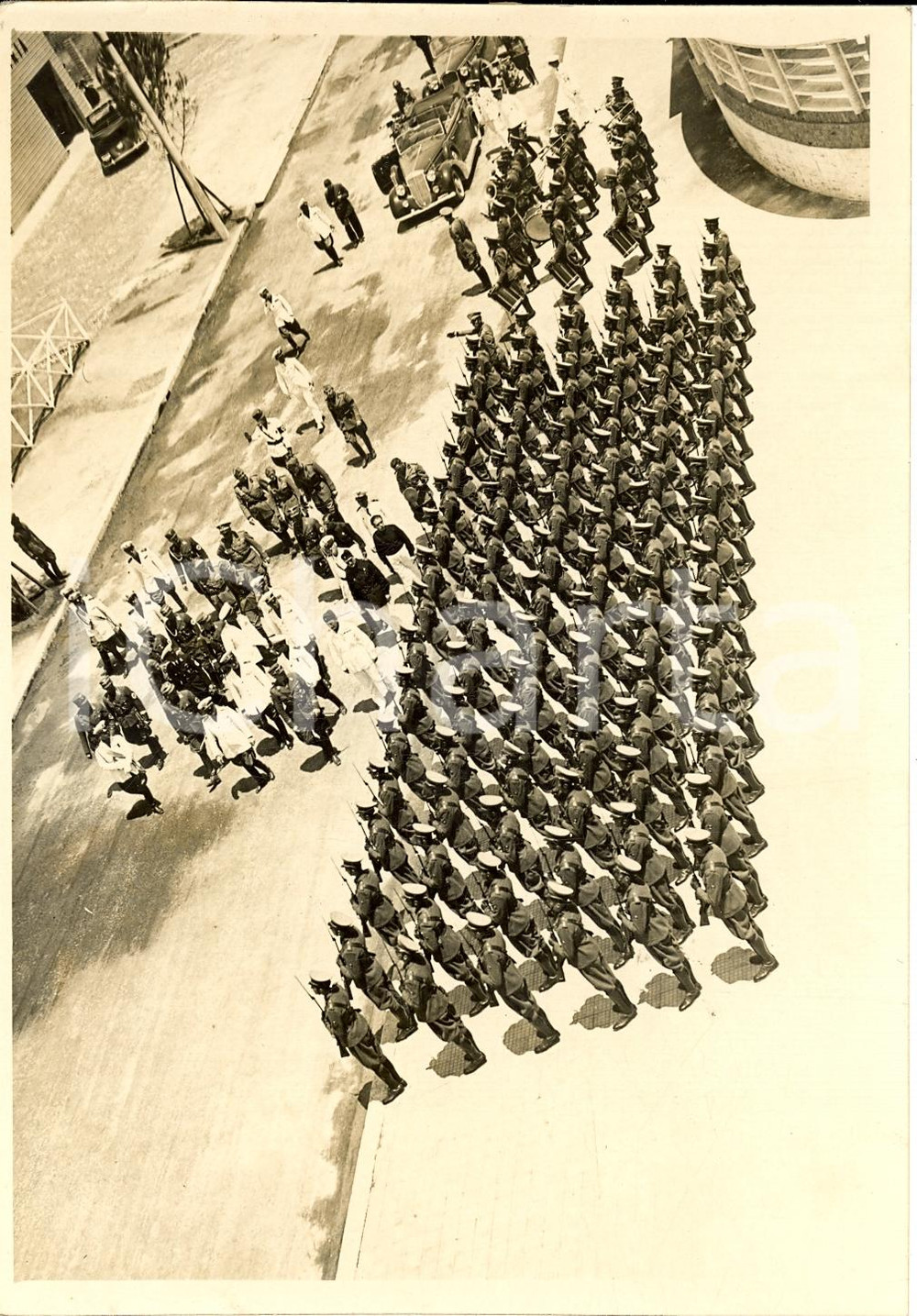 Fotografia d epoca originale 1938 SABAUDIA LT Viktor LUTZE visita Scuola della MILIZIA PORTUARIA Fotografia 1