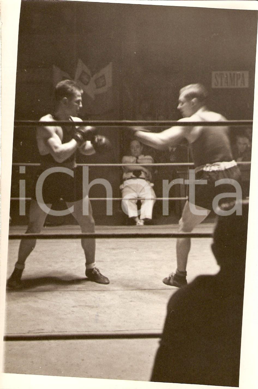 Fotografia d'epoca originale 1940 ca TORINO PUGILATO Due atleti sul ring *Foto Piero BETTRONE 12x18 cm 1