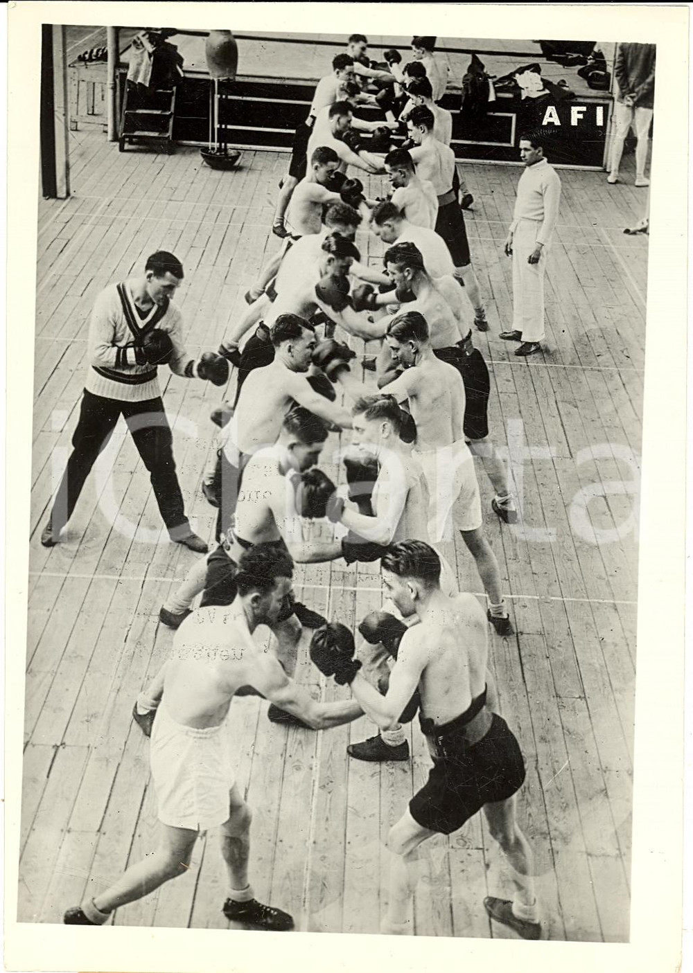 Fotografia d'epoca originale 1941 COPENHAGEN (DENMARK) Boxe Allenamento collettivo giovani pugili *Fotografia 1