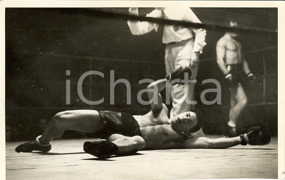 Fotografia d'epoca originale 1939 MILANO BOXE Nestor CHARLIER messo ko da Armando ALESSANDRINI *Fotografia 1