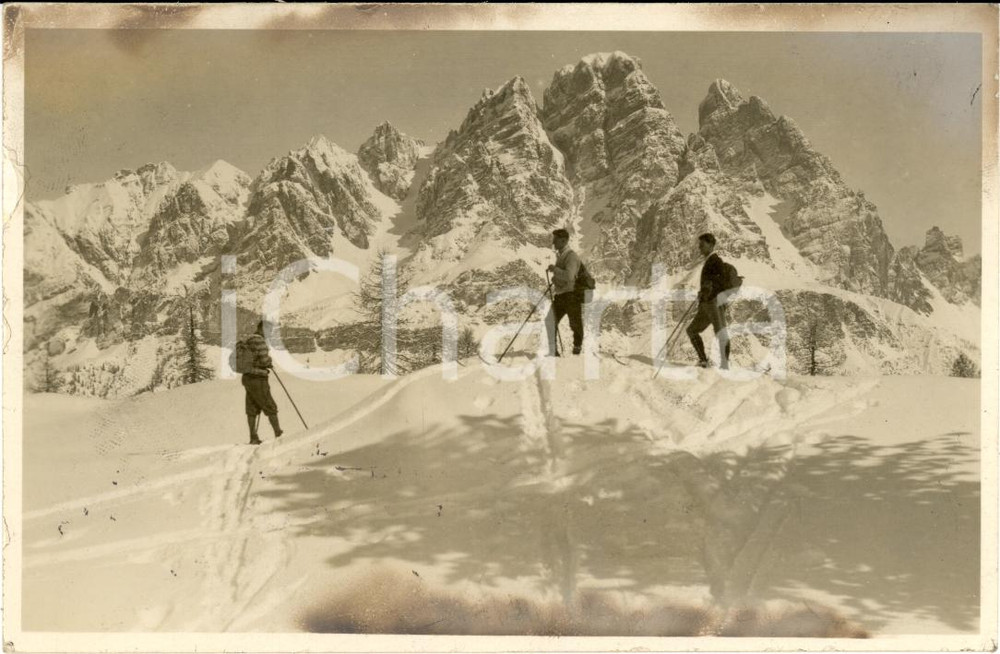 Fotografia d'epoca originale 1930 ca CORTINA D'AMPEZZO Gruppo di sciatori TURISMO 1