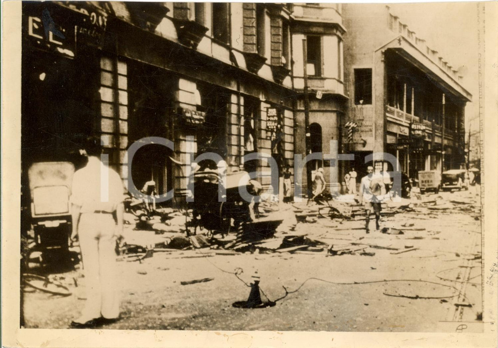 Fotografia d'epoca originale 1937 SHANGAI Devastazioni di guerra in cittÃ  VERA FOTO 1