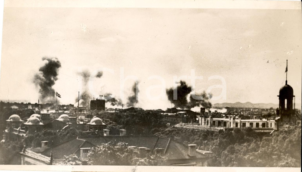 Fotografia d epoca originale 1938 CANTON CINA Bombardamento stazione di WONG SHA 1