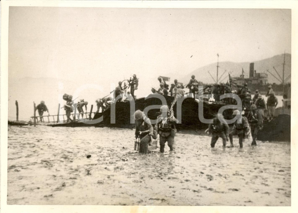 Fotografia d epoca originale 1939 HANGZHOU CINA Sbarco giapponese su fiume TINGHAI 1