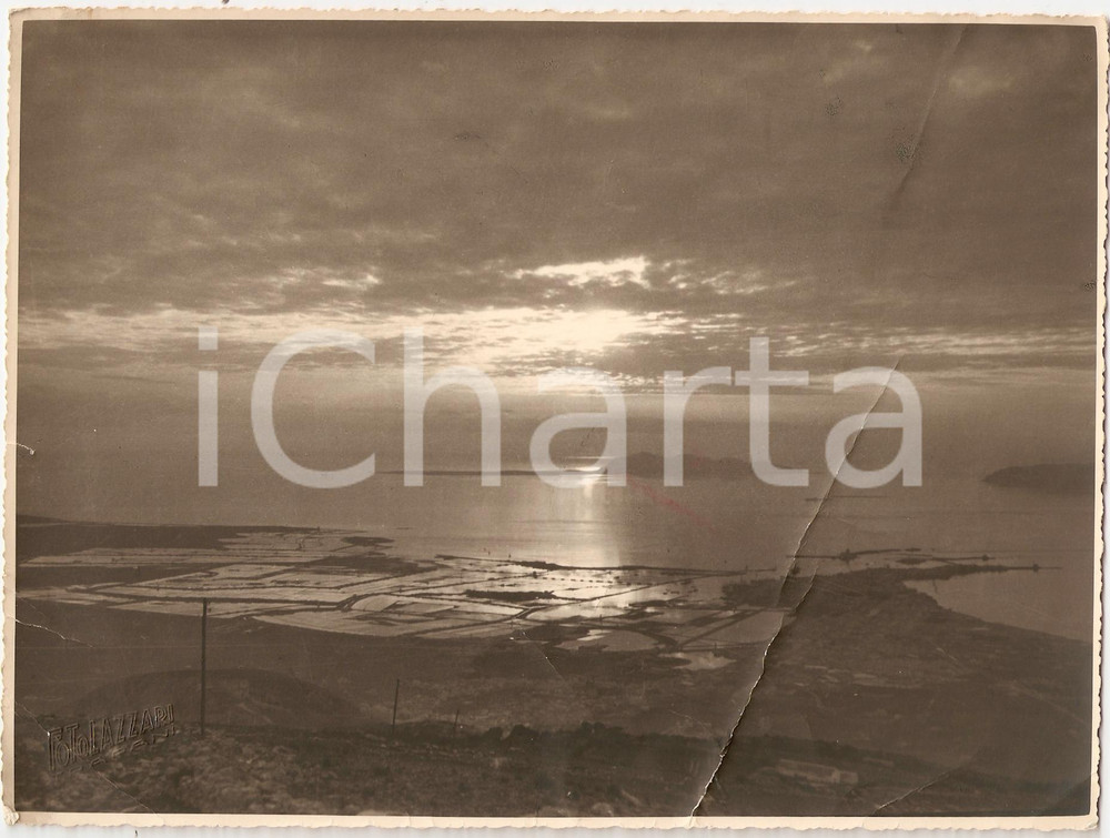 Fotografia d epoca originale 1937 TRAPANI Saline e tramonto sulle isole EGADI Fotografia 1
