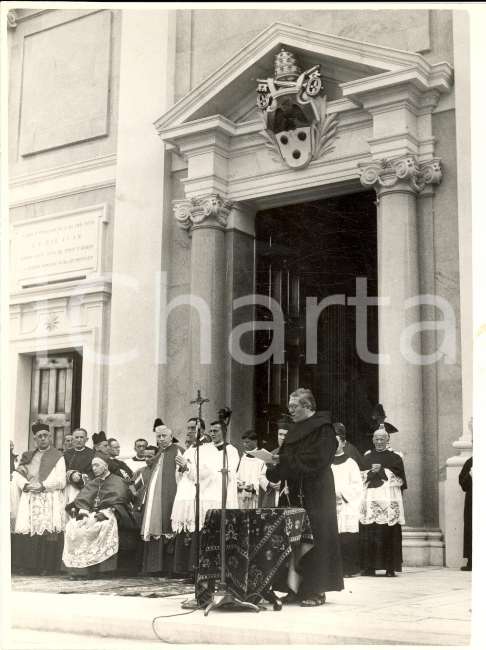 Fotografia d epoca originale 1937 DESIO MB Padre Agostino GEMELLI e Cardinal SCHUSTER inaugurazione Chiesa 1