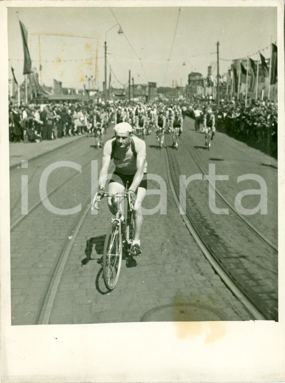 Fotografia d epoca originale 1954 CHEMNITZ DE Ciclismo Wladislaw KROLAK vince tappa DECIN  PARDUBICE Foto 1