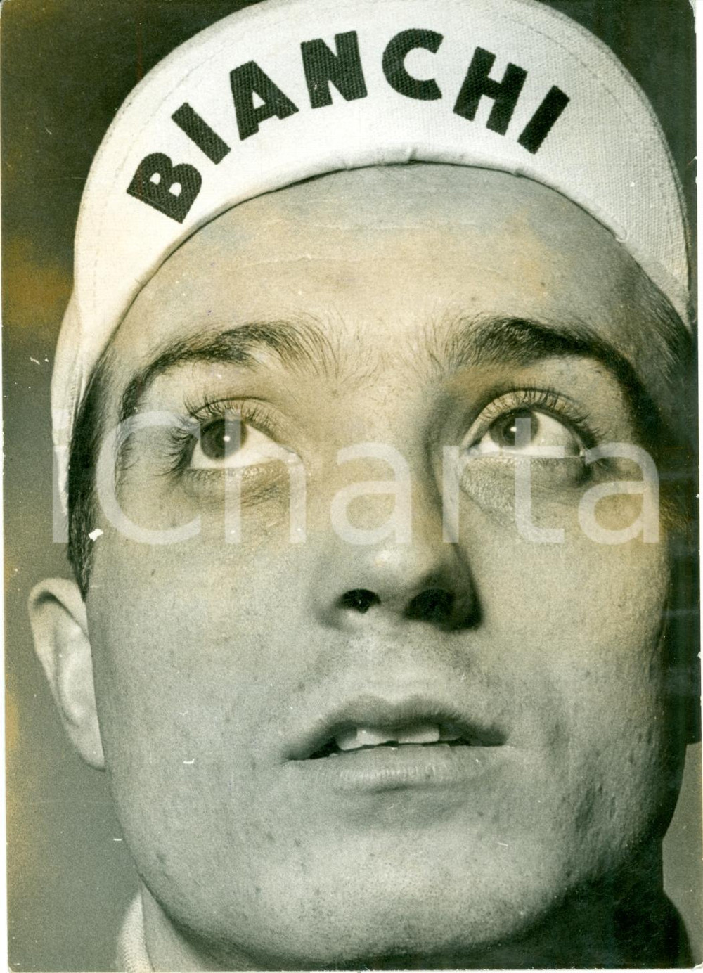 Fotografia d epoca originale 1953 GIRO D ITALIA Ritratto ciclista Loretto PETRUCCI cappellino BIANCHI Foto 1