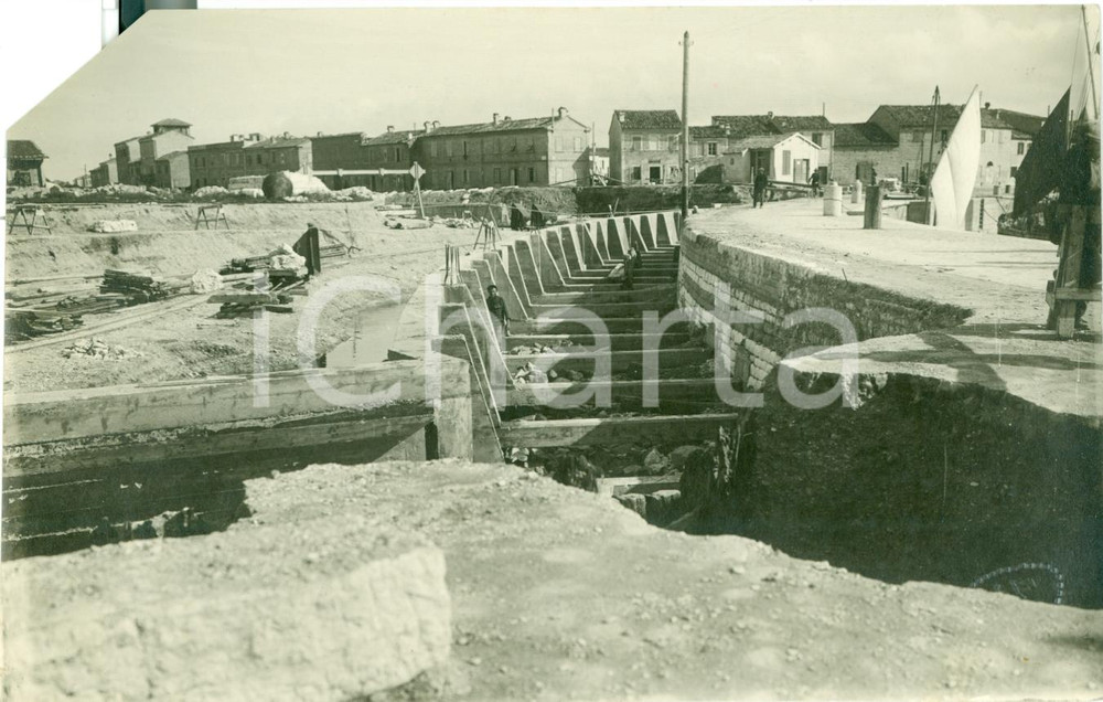 Fotografia d epoca originale 1929 FANO PS Costruzione della parete curva del porto FOTOGRAFIA 1