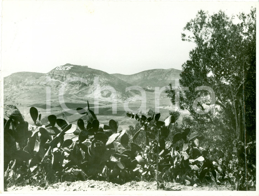 Fotografia d epoca originale 1937 TRAPANI Scritta DUCE su Monte BARBARO per linea ferroviaria per ALCAMO Foto 1