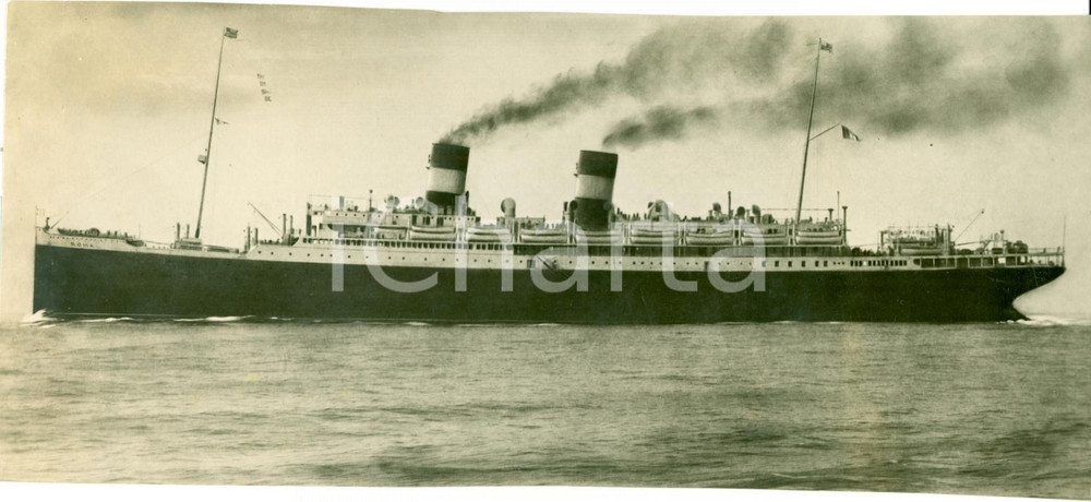 Fotografia d epoca originale 1930 ca MARINA MERCANTILE Piroscafo ROMA in navigazione Fotografia 1