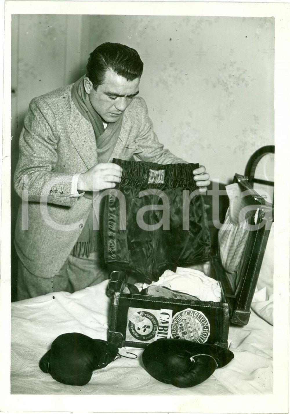 Fotografia d epoca originale 1939 MILANO Boxe Pugile Saverio TURIELLO parte per match vs Gustav EDER Foto 1