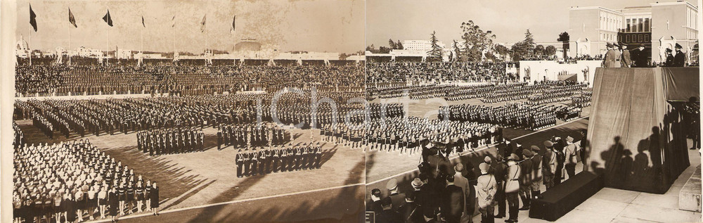 Fotografia d epoca originale 1939 ROMA FORO MUSSOLINI Squadre ginniche schierate di fronte a DUCE Foto DOPPIA 1