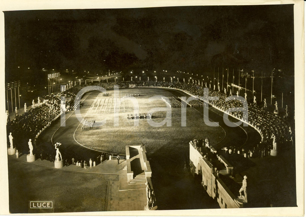 Fotografia d epoca originale 1938 ROMA STADIO DEI MARMI Manifestazione Militare GIL alla presenza del DUCE 1