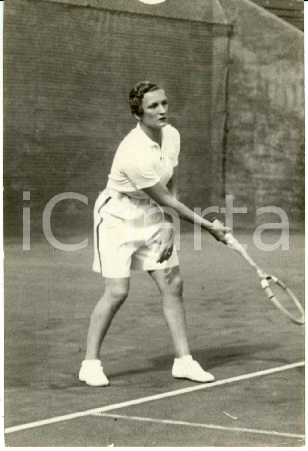 Fotografia d epoca originale 1935 ca MILANO TENNIS Campionato Internazionale Helen JACOBS durante match Foto 1