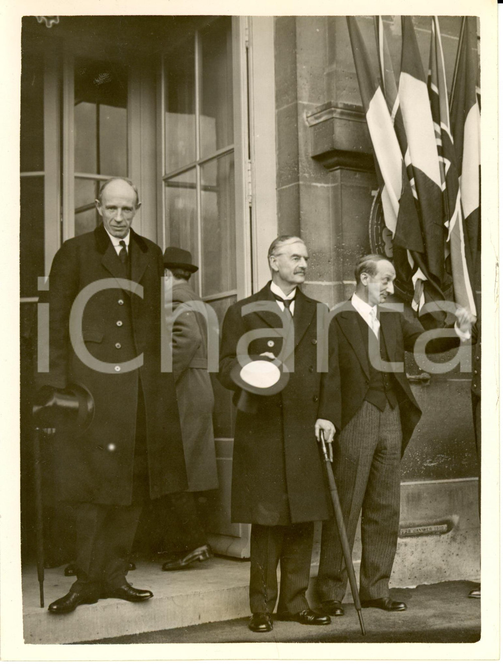 Fotografia d epoca originale 1938 PARIS F Earl of HALIFAX Arthur NEVILLE CHAMBERLAIN et Georges BONNET 1