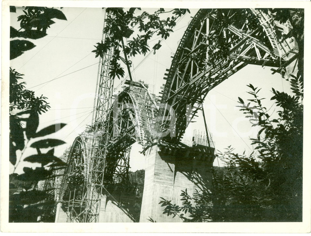 Fotografia d epoca originale 1933 MIGNANEGO GE Costruzione viadotto Vallone MONTANESI Camionale GENOVA Foto 1