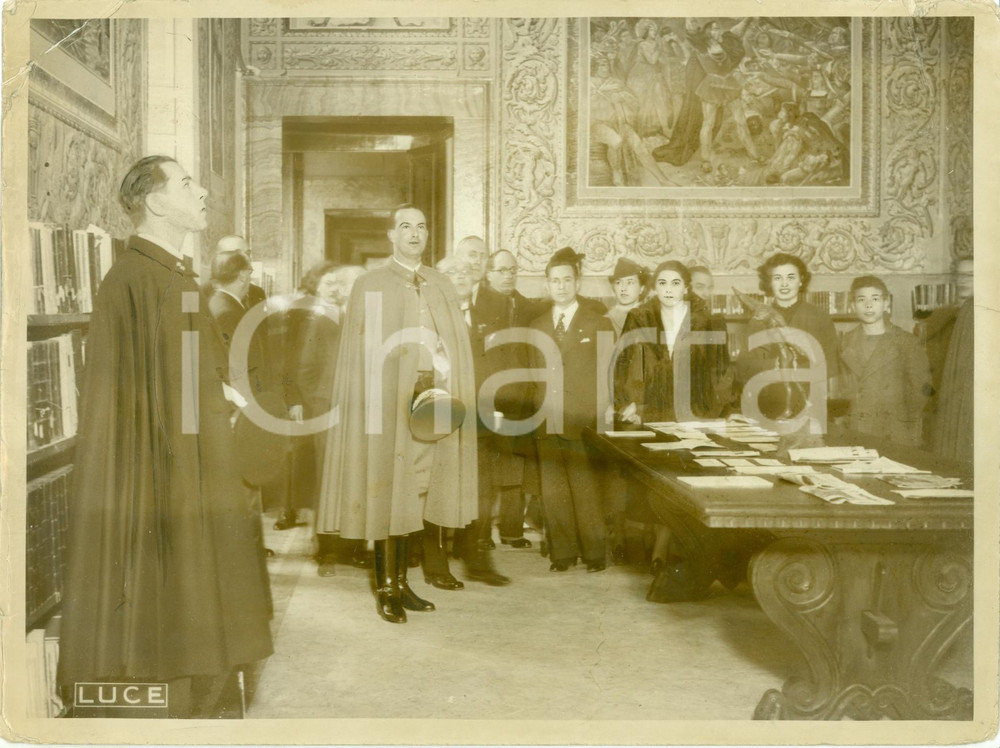 Fotografia d epoca originale 1937 ROMA Principe UMBERTO II visita Centro Studi Americani Foto DANNEGGIATO 1