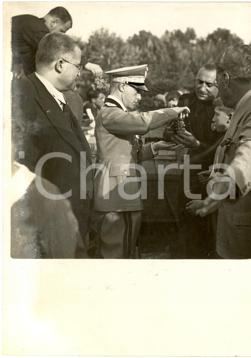 Fotografia d epoca originale 1935 MILANO Duca di BERGAMO consegna grappoli d uva ai bambini delle colonie 1