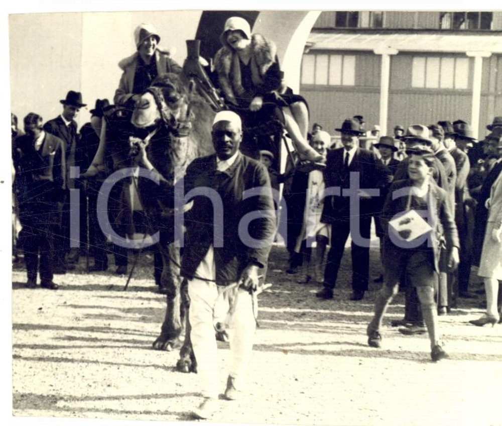 Fotografia d epoca originale 1928 MILANO Fiera Campionaria  Arabo conduce due italiane sui cammelli Foto 1