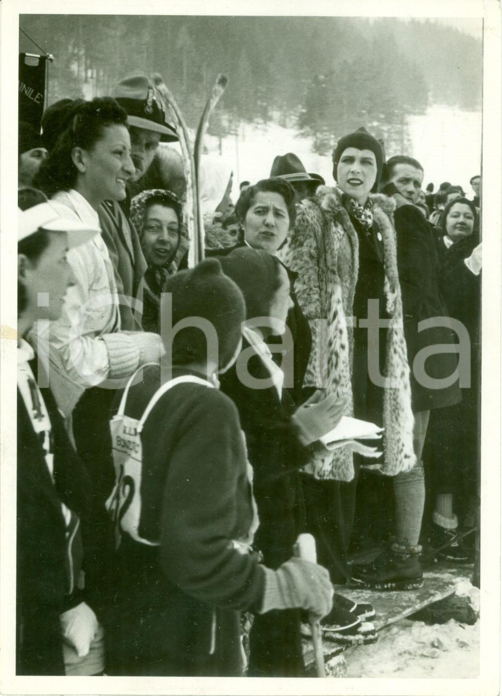 Fotografia d epoca originale 1939 DOBBIACO BZ Maria JosÃ© di SAVOIA ai Campionati Nazionali Fascisti di sci 1