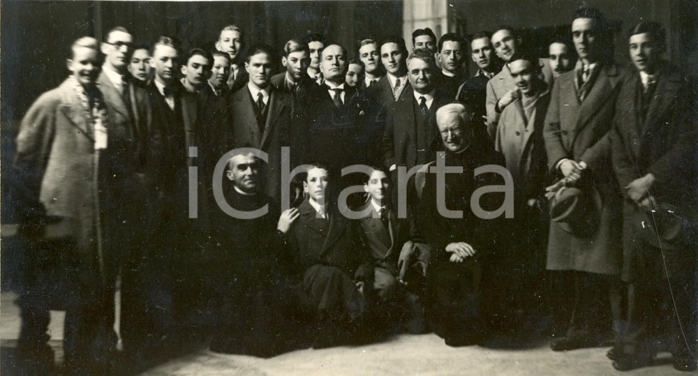 Fotografia d epoca originale 1930 ca ROMA Benito MUSSOLINI con delegazione di studenti della CALIFORNIA Foto 1
