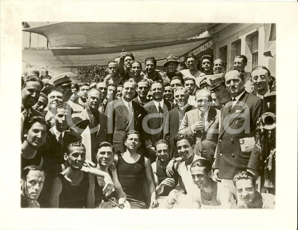 Fotografia d epoca originale 1930 ca NAPOLI Gaetano POSTIGLIONE inaugura sede nautica Dopolavoro ferroviario 1