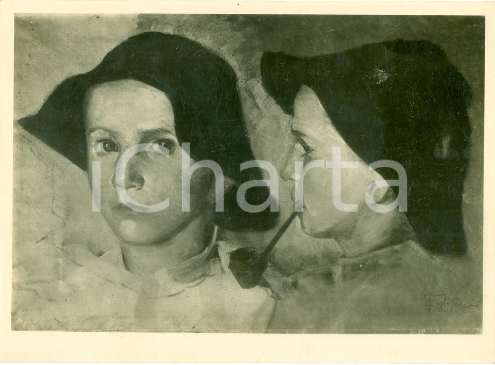 Fotografia d epoca originale 1935 VENEZIA Felice CASTEGNARO Studio ad olio di bambini Foto coeva del quadro 1
