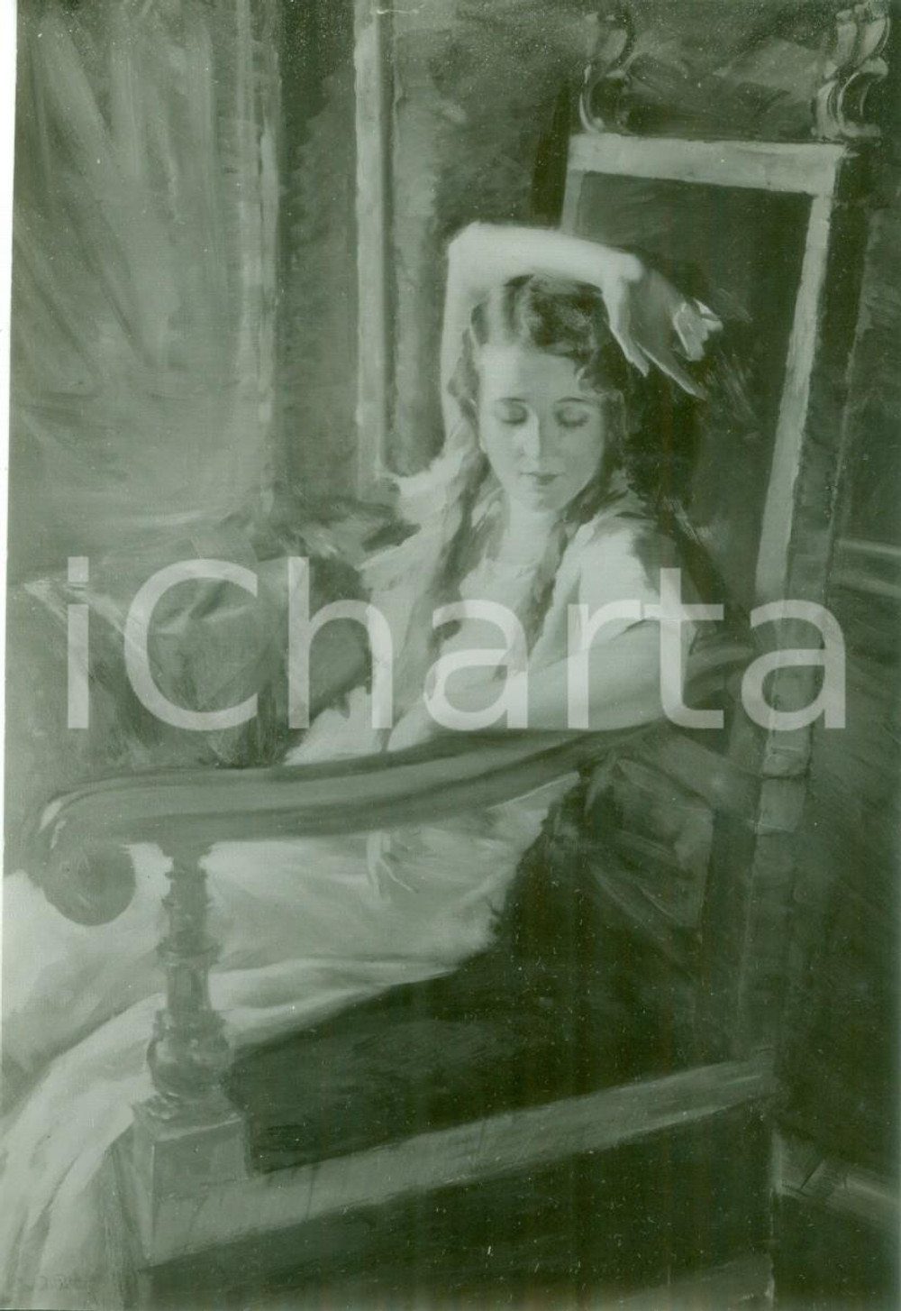 Fotografia d epoca originale 1933 MILANO Pittore Gian Piero RESTELLINI SerenitÃ  Fotografia coeva del quadro 1