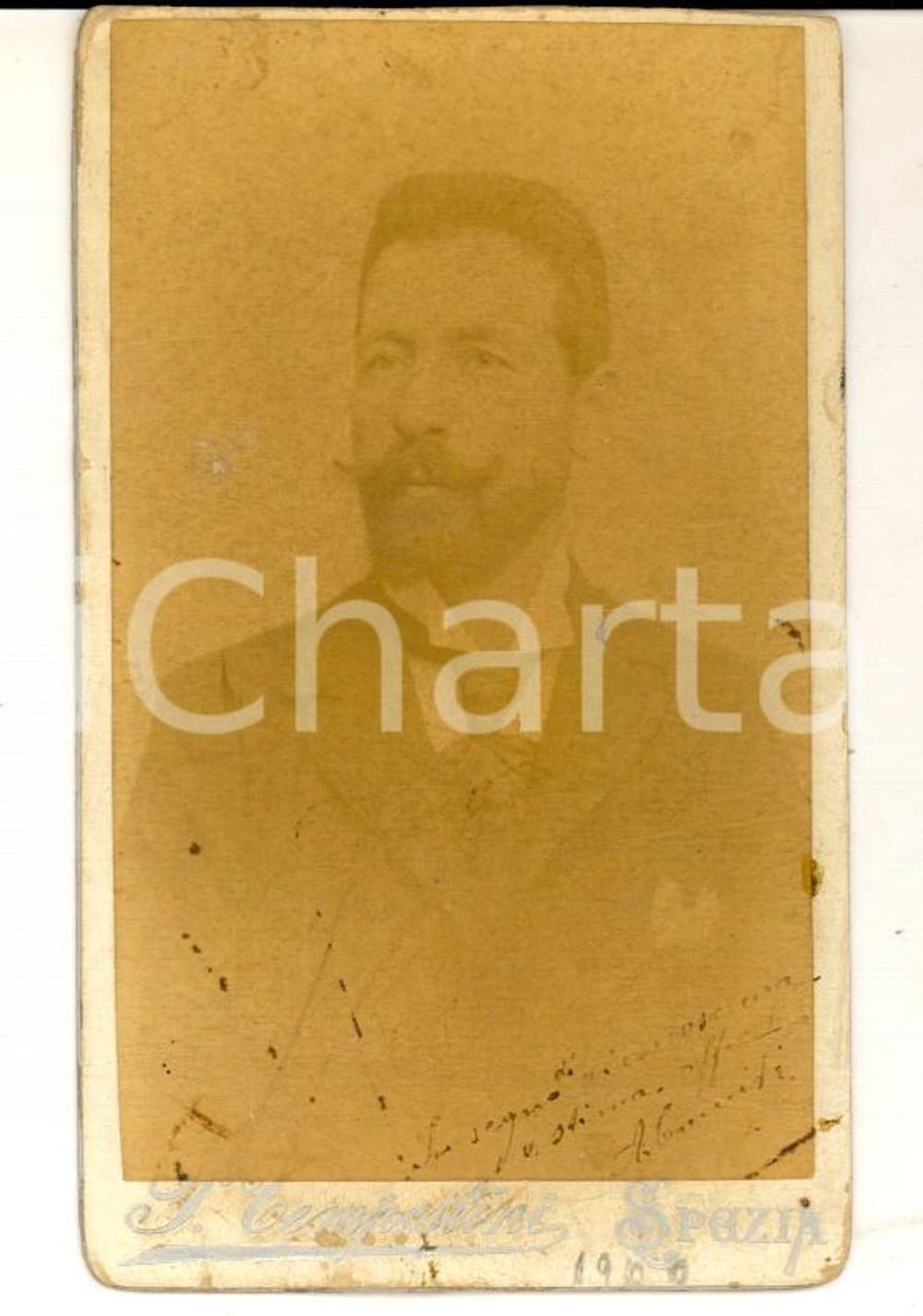 Fotografia d epoca originale 1900 LA SPEZIA Ritratto di A. COMITI con dedica Fotografia TEMPESTINI CDV 1